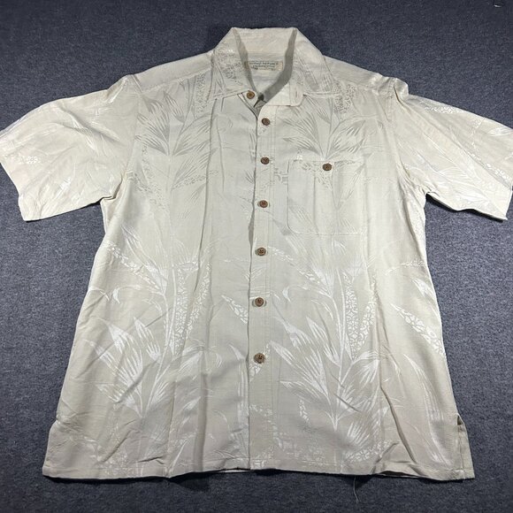 Island Republic Vintage Collection Men's M 100% Silk Hawaiian Shirt Cream - Picture 1 of 11